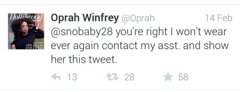 Oprah responds to Twitter Fan dress request