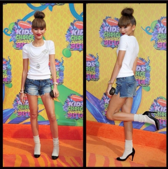 Zendaya wore an Oscar de la Renta white tee Denim shorts and Chanel shoes